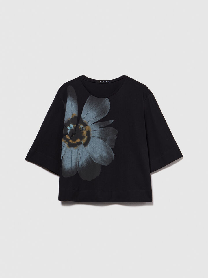 Organic cotton t-shirt with print - women's short sleeve t-shirts - Black | Sisley image number 6